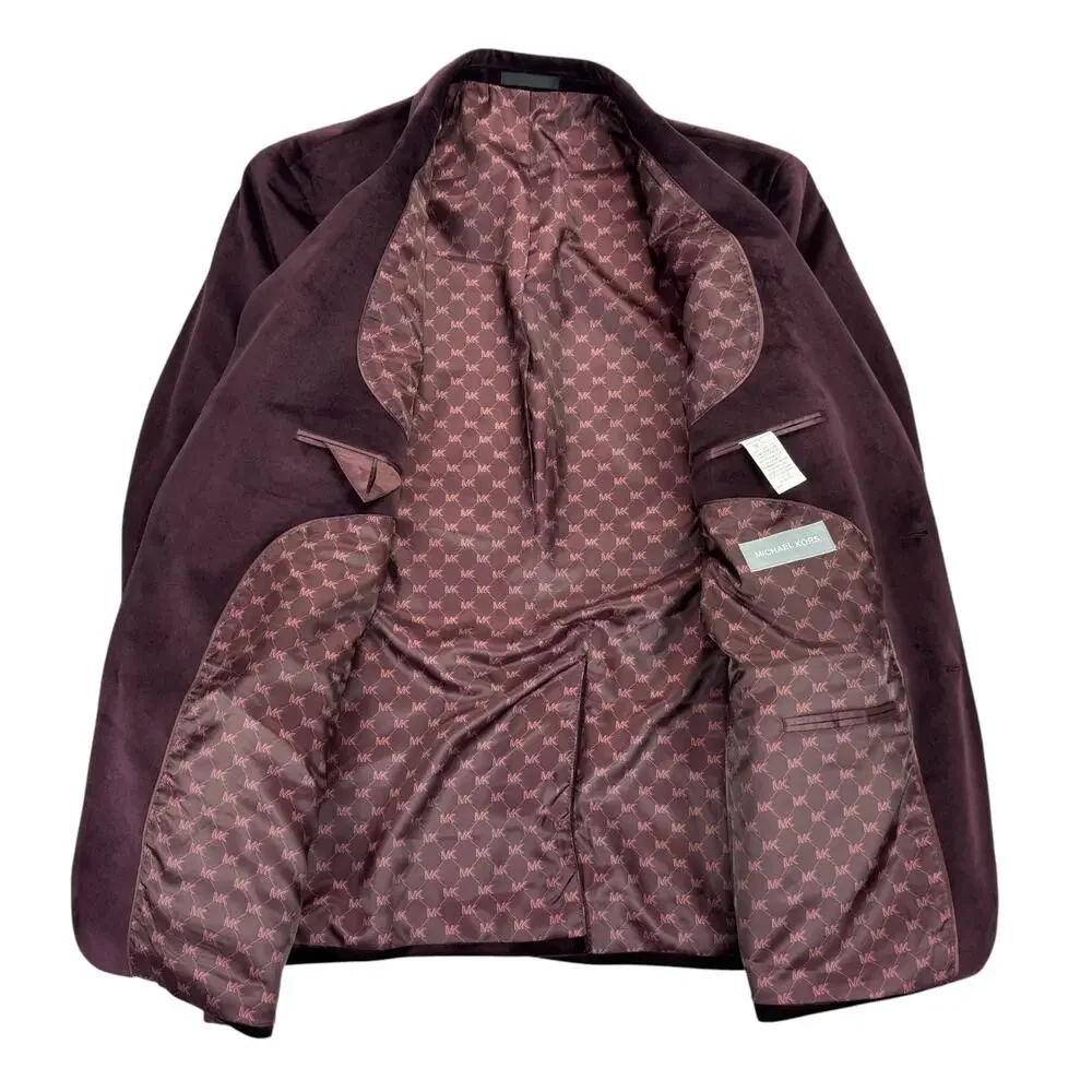 Michael Kors Mens Kent Classic Fit Velvet Sport Coat Burgundy 44R